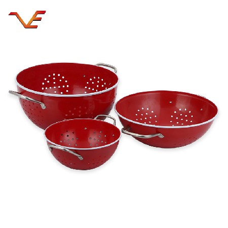 家用厨用手提式红色不锈钢水果盘大中小容量可选水果点心蛋糕放置